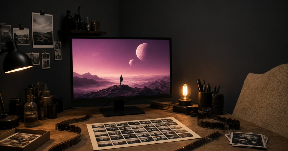 Ruang sunting film dengan monitor menyala